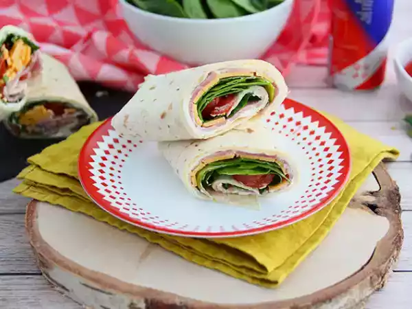 Recipe Spinach, ham and cheddar wraps