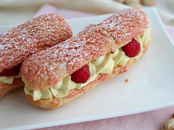 Recipe Pistachio and raspberry eclairs