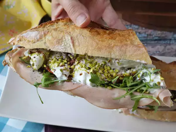 Recipe Gourmet italian mortadella and burrata sandwich