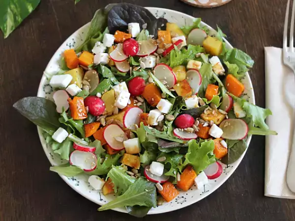 Recipe Pumpkin, potato, radish, and feta salad