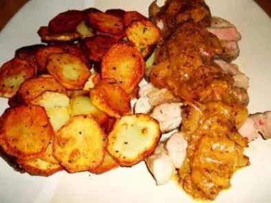 Recipe Pan fried pork rib steak with apple and mustard sauce + sauteed
