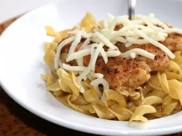 Recipe Buttered egg noodles w/parmesan chicken.
