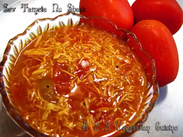 Recipe Jain sev tameta nu shaak ( sev tomato curry)