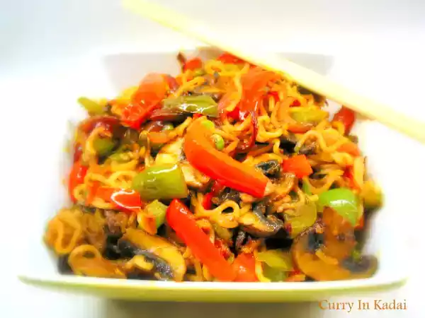 Recipe Spicy whole wheat noodles and vegetable stir fry - indian chinese ishtyle