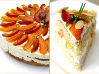 Recipe Almond nut torte with quark, peaches and plums...& my blogiversary winner