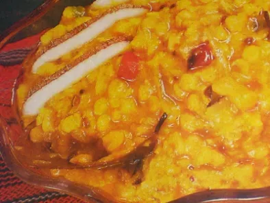 Recipe Fried cholar dal, luchi, baingan, tomato oambal, posto charchari & pantua -