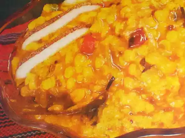Recipe Fried cholar dal, luchi, baingan, tomato oambal, posto charchari & pantua -