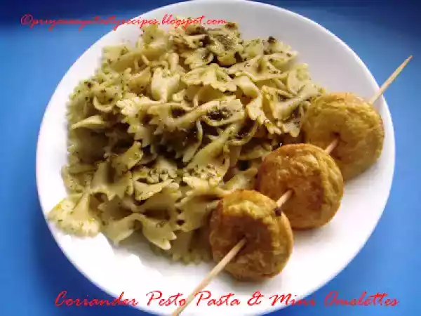 Recipe Coriander pesto pasta & mini omelettes