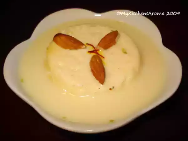 Recipe ' ricotta cheese 'rasmalai' with saffron/ sweet ricotta cheese dumplings in sweetened milk