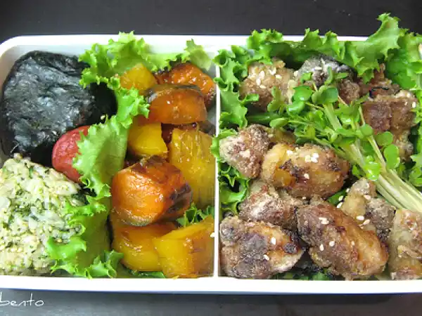 Recipe Baked mochiko chicken bento box