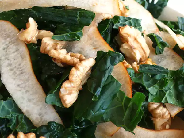 Recipe Kale, pear and walnut salad with lemon, ginger and vanilla dressing