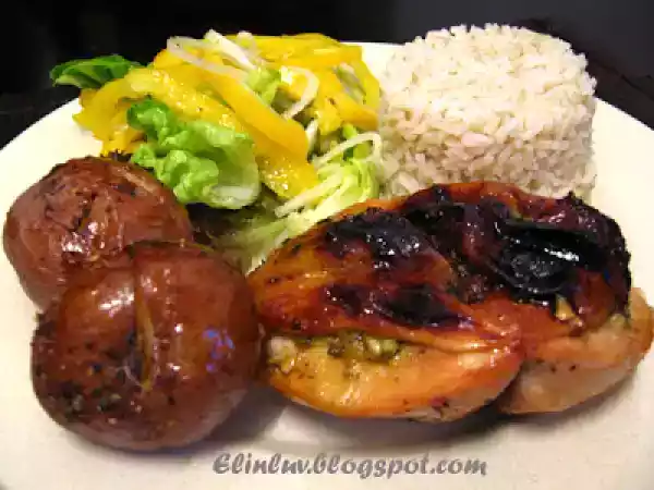 Recipe Roasted chicken keel with mustard & fresh asian basil