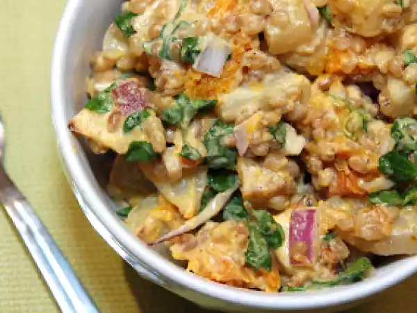 Recipe Roasted butternut squash, celery root and kohlrabi wheat berry salad