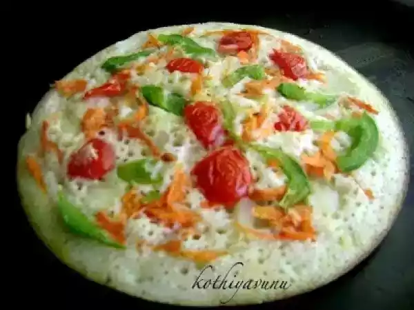 Recipe Vegetable uthappam/savoury pancakes topped with vegetables