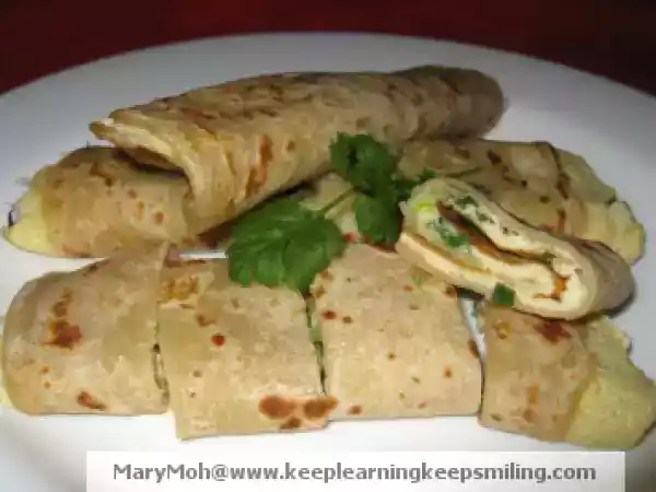Recipe Chewy scallion omelette pancake rolls