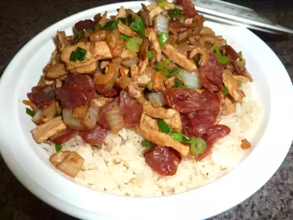 Recipe Chicken sausage sticky rice (xoi man)
