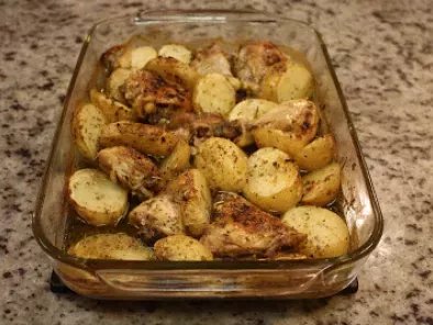 Recipe Chicken pieces and potato wedges, roasted greek style