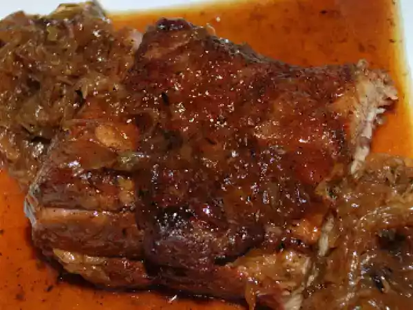 Recipe Slow braised honey and cider caramelized pork belly