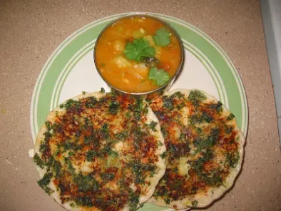 Recipe Coriander uttappam with ridge gourd sambar