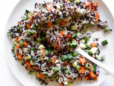 Recipe Rice salad with vegetables, pumpkin seeds, pickled ginger and nori