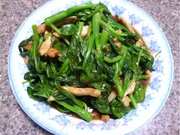 Recipe Chicken stir-fry chinese broccoli tips (kai lan)