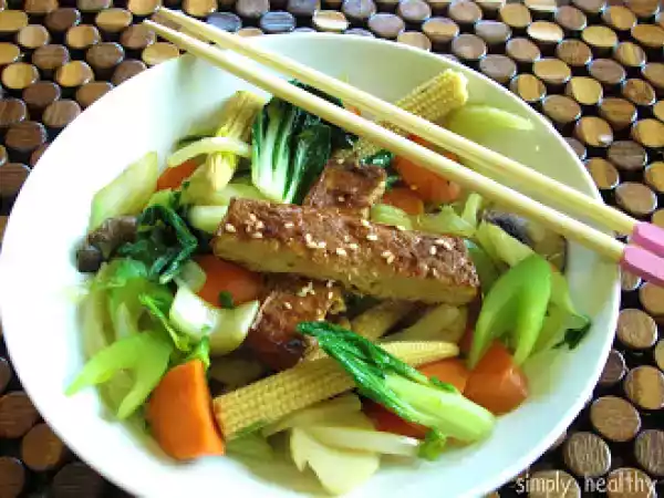 Recipe Bok choy stir fry with asian marinated, grilled tofu