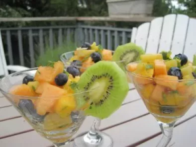 Recipe Pineapple, mango and blueberry fruit salad with fresh mint and lime
