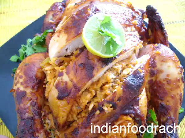 Recipe Roasted chicken stuffed with khushka/kuska/khusqa (biryani rice)