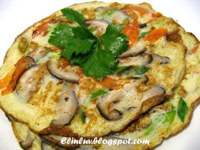 Recipe Leek, tomato & fresh shiitake mushroom omelette