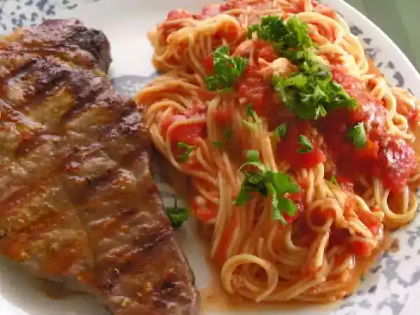 Recipe New york strip steak with angel hair pasta