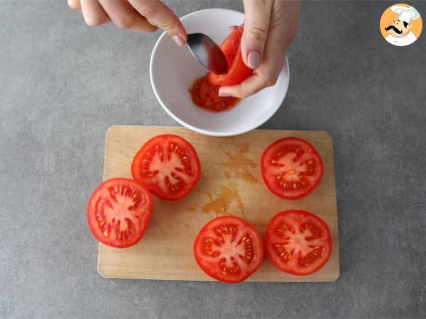 Stuffed tomatoes with tuna, cream cheese, and olives - Preparation step 1