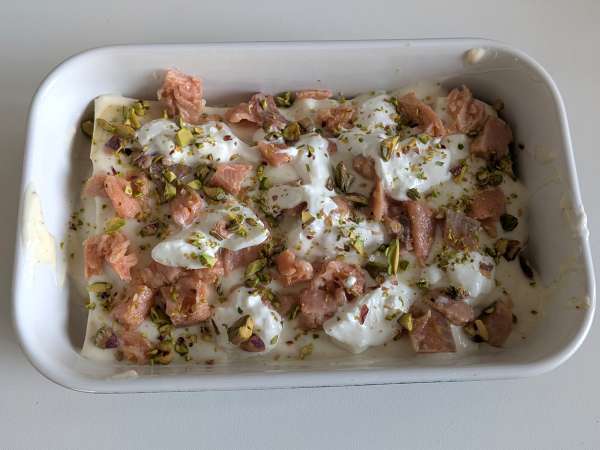 Salmon, burrata and pistachio lasagne - Preparation step 6