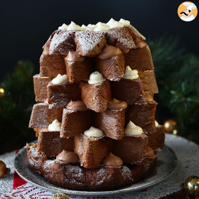 Pandoro Christmas Tree Cake with Nutella and Whipped Cream - Pina