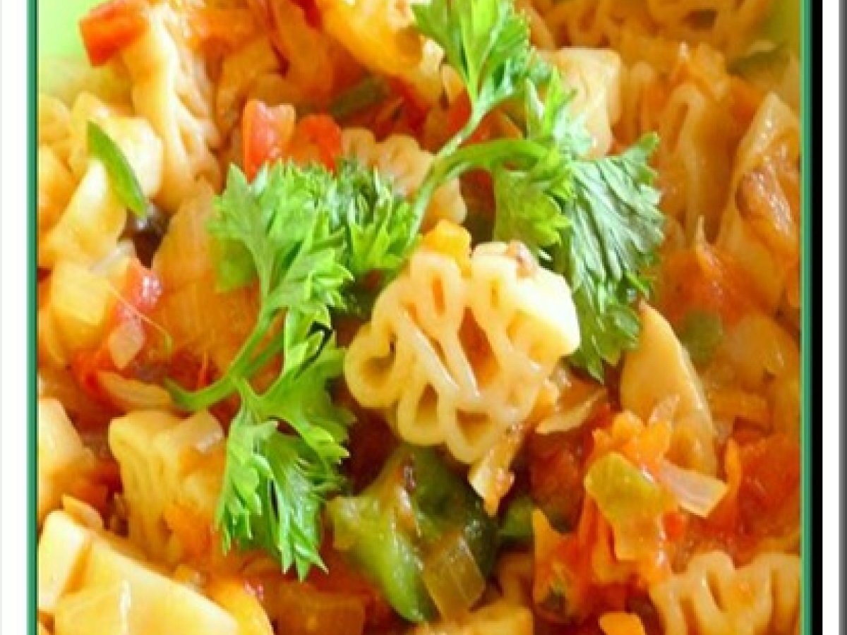 A Kiddies Delight- Dinosaurs Pasta in a Vegetable Medley