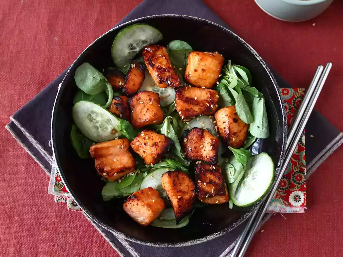Air fryer salmon bites with asian marinade - photo 3