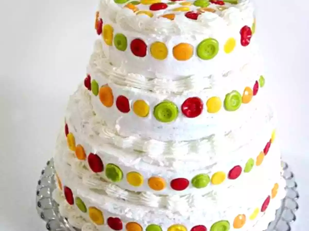 Almond Cake with Raspberry Filling, Almond Buttercream, and Candy Buttons! - photo 2