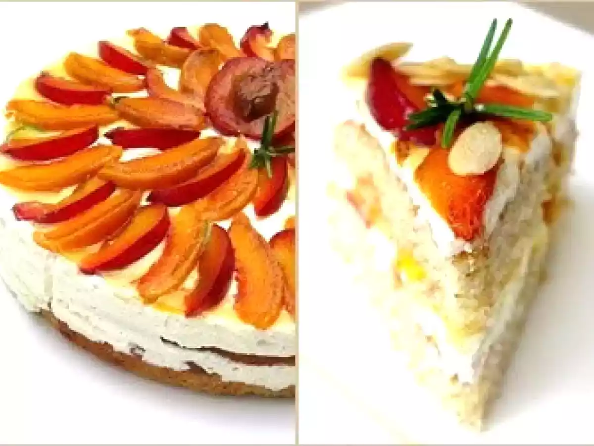 ALMOND NUT TORTE with QUARK, PEACHES AND PLUMS...& my blogiversary winner