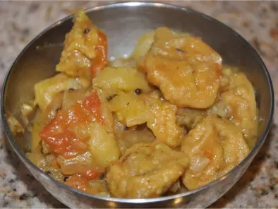 Aloo Mangodi Ki Sabzi - (Potato and Sun Dried Split Green Lentil Fritters Curry)