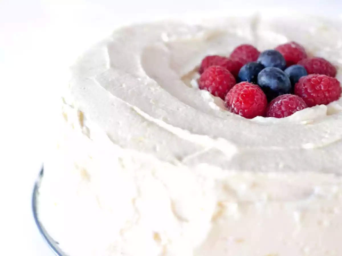 Angel Food Cake with Lemon Whipped Cream Frosting