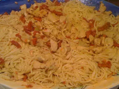 Angel Hair Pasta with Chicken, Pinenuts, Artichokes and Sundried Tomato