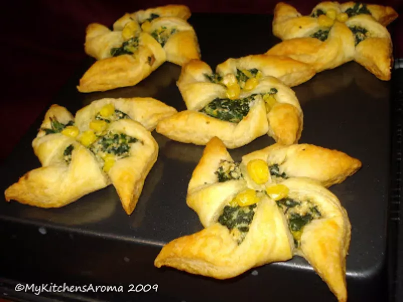 Appetizers - Puff Pastry 'Pinwheels' with Spinach-Corn-Ricotta Cheese Filling