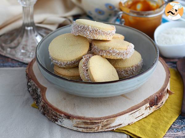 Argentinian alfajores - coconut and dulce de leche sandwich cookies