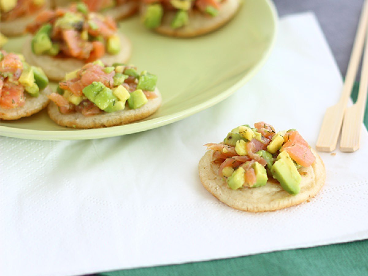 Avocado and salmon blini appetizer - photo 3