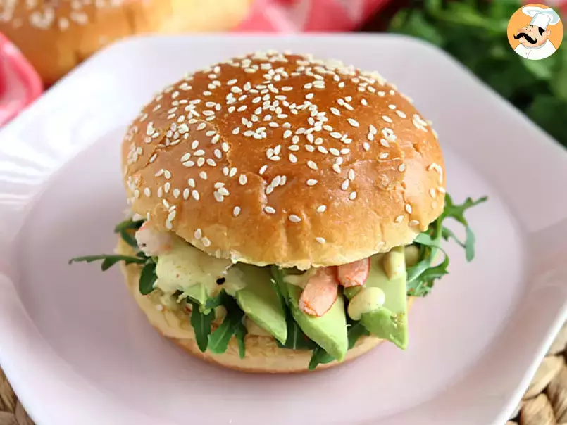 Avocado, shrimp and cilantro burger