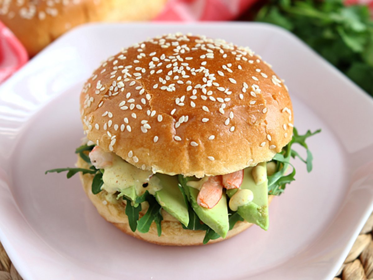 Avocado, shrimp and cilantro burger