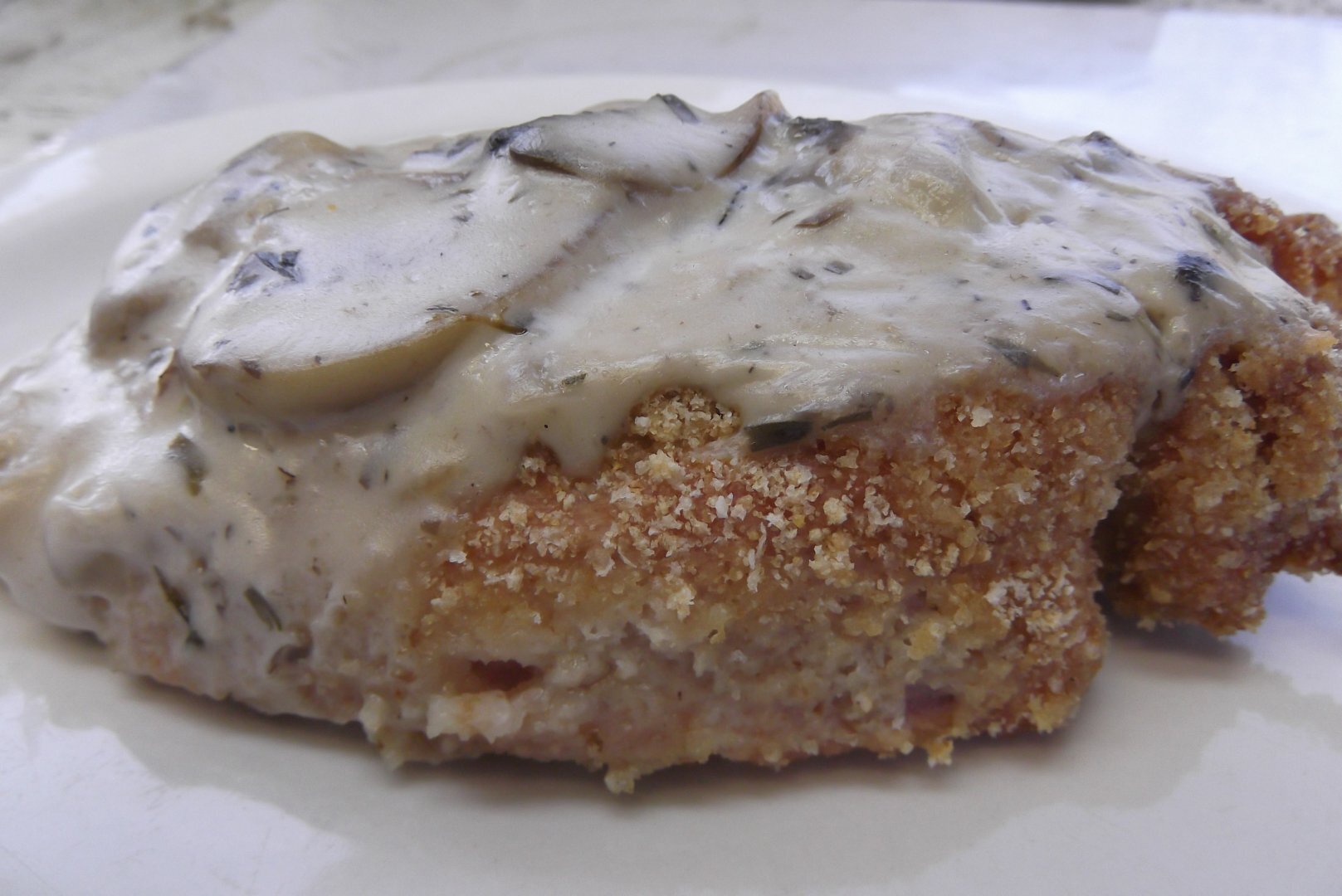 Baked breaded pork chops with mushroom cream sauce, Recipe