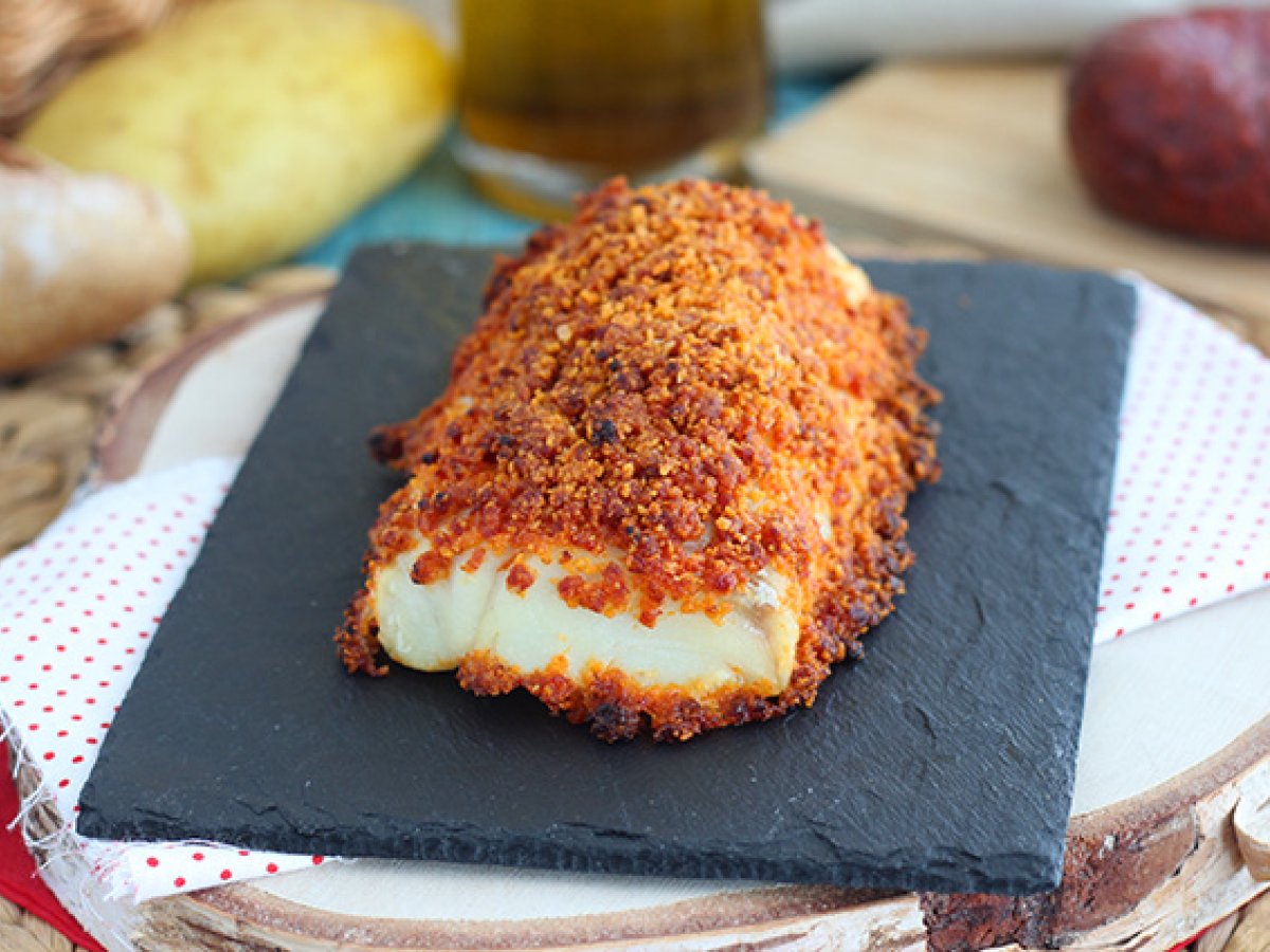 Baked cod with chorizo crust