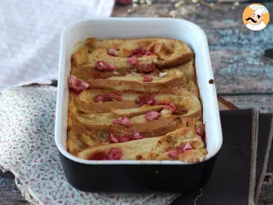 Baked french toast with prink pralines topping