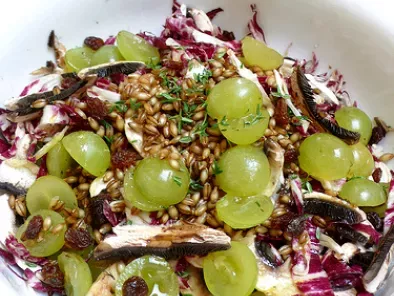 Barley, vegetable and fruit salad with hazelnut oil and fresh thyme