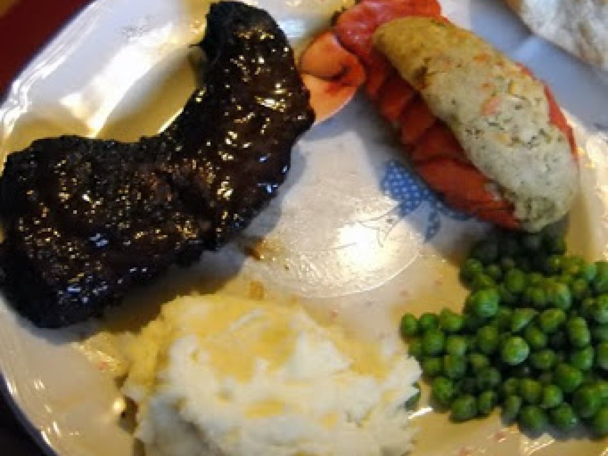 BBQ Bison Steaks and Crab Stuffed Lobster Tails